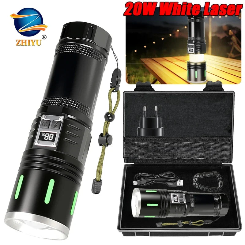 20W LED Flashlight 1000 Lumens Zoomable Rechargeable + Power Bank