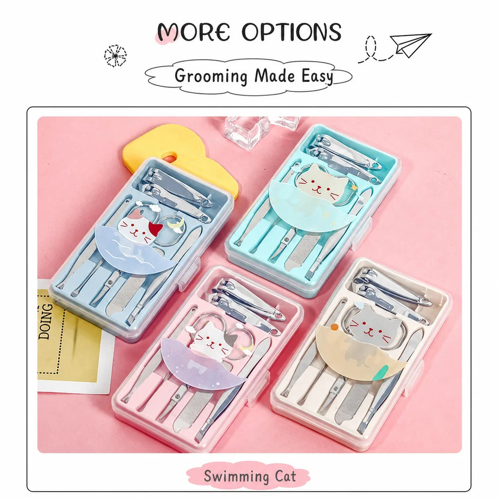 7-Piece Cute Cartoon Manicure Kit – Stainless Steel Nail Care Set
