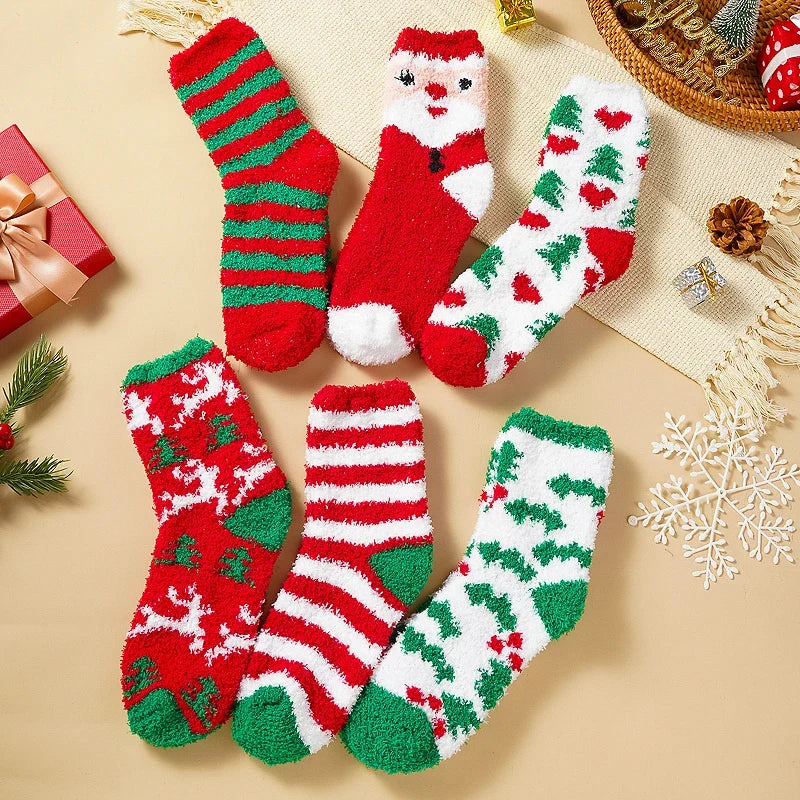 Kids' Christmas Coral Fleece Socks | Santa & Elk 6-Pack