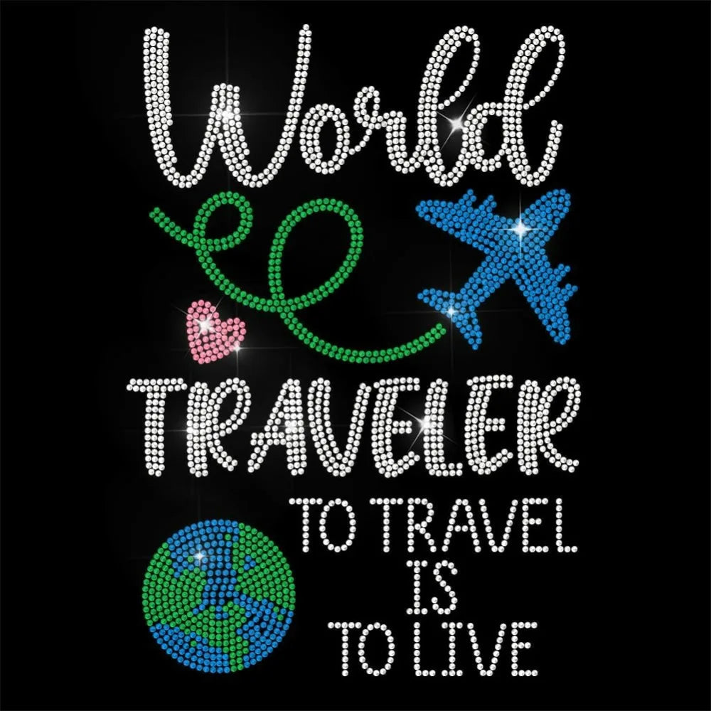 Large Rhinestone Iron-On Patch – World Traveler Hotfix Transfer