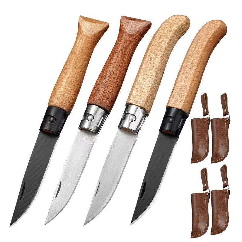 3CR13 Folding Pocket Knife – Wood Handle Camping Knife