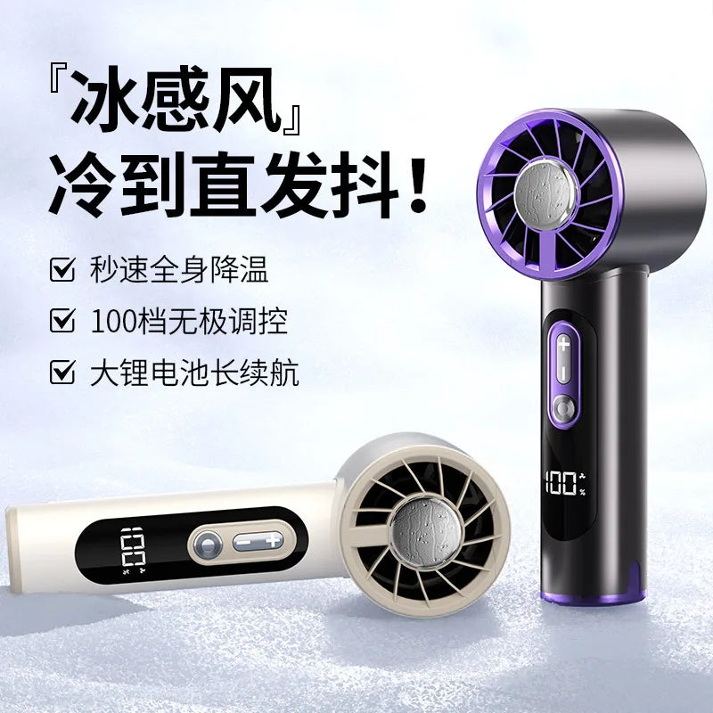 URGGU Handheld Turbo Fan – 100 Speeds, USB Charging, Digital Display