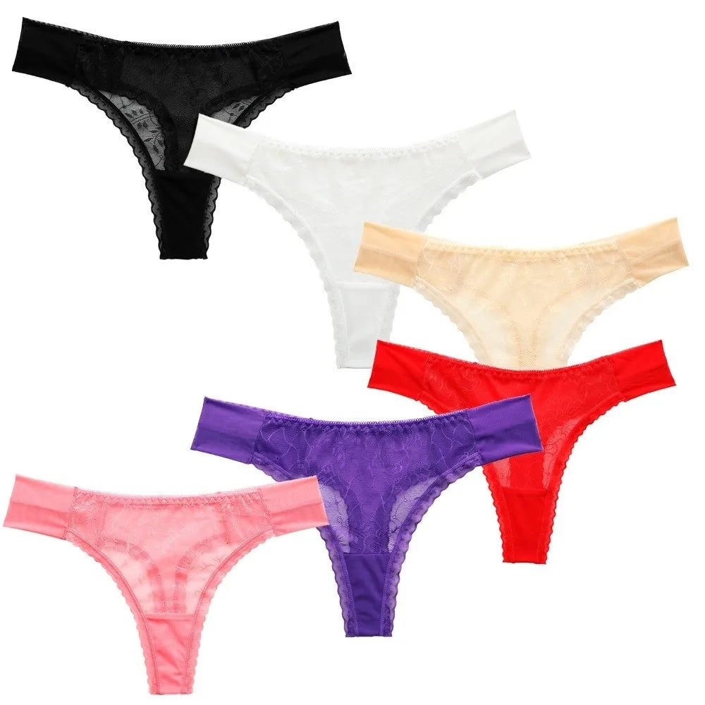 Women's Low Rise Lace Mesh Thong G-String Panties | S-L