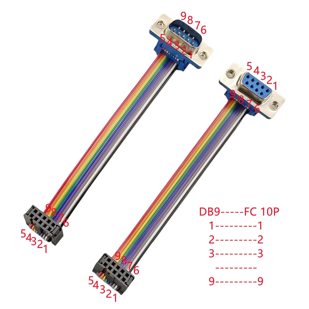 D-sub DB9 9 Pin Male Female Connector FC-10P IDC 10 Rainbow