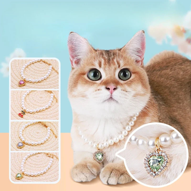 Cute Fashion Pet Supplies Cat Accessories Necklace Pearl Crystal