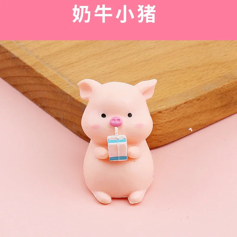 Cute Cartoon Pink Pig Figurine Miniaturas Ornament Resin Piggy Statue