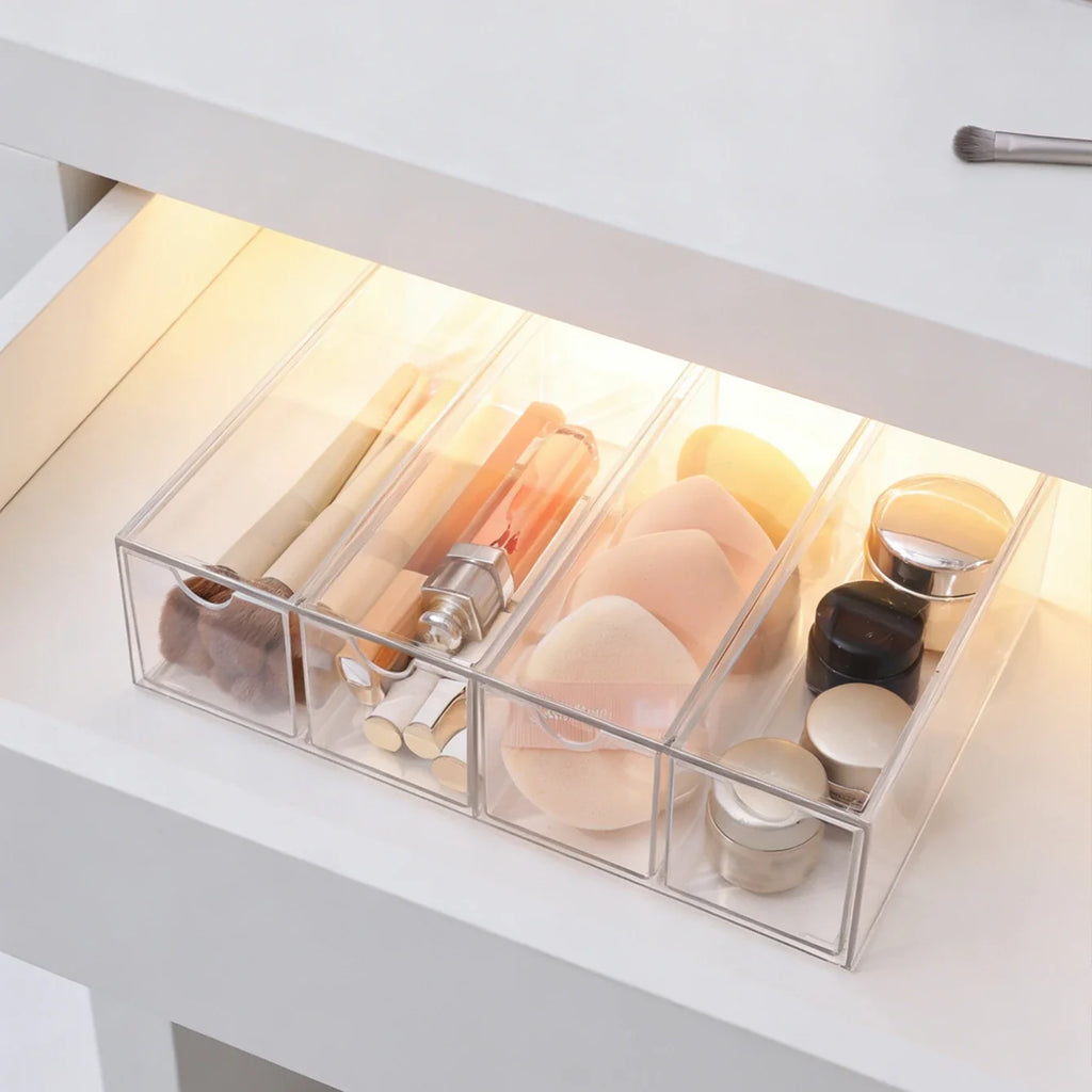 One Layer Four Grid Transparent White Acrylic Cosmetics Storage Box