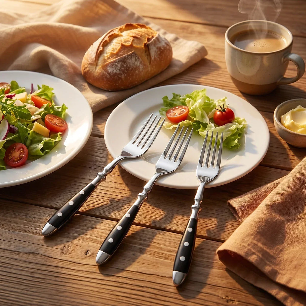 Stainless Steel Dinner Fork – Black Polka Dot, Dishwasher Safe