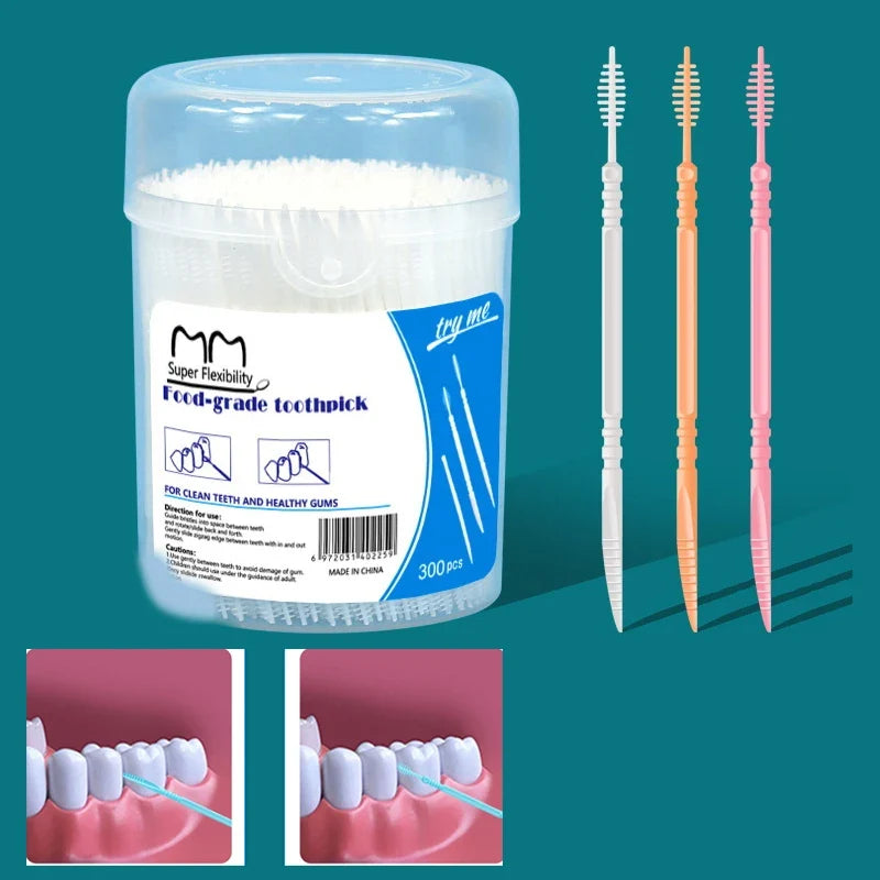 300pcs Double-Head Interdental Brushes & Dental Floss Picks