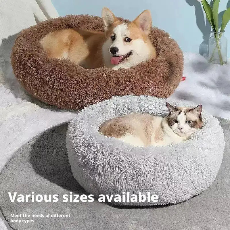 Plush Donut Round Pet Bed for Cats & Small Dogs | Washable