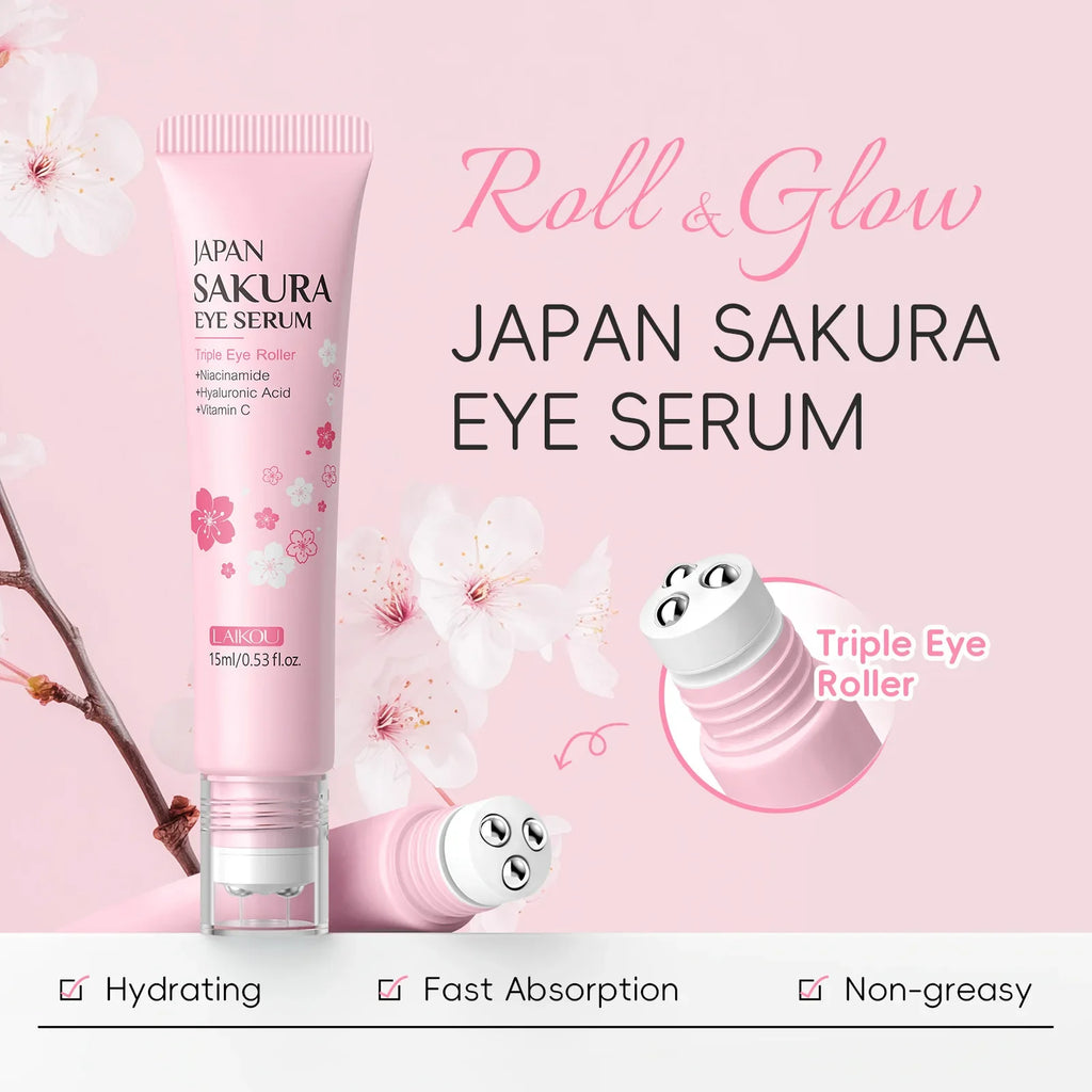 LAIKOU Sakura Anti-Wrinkle Eye Cream – Hyaluronic Acid Roller