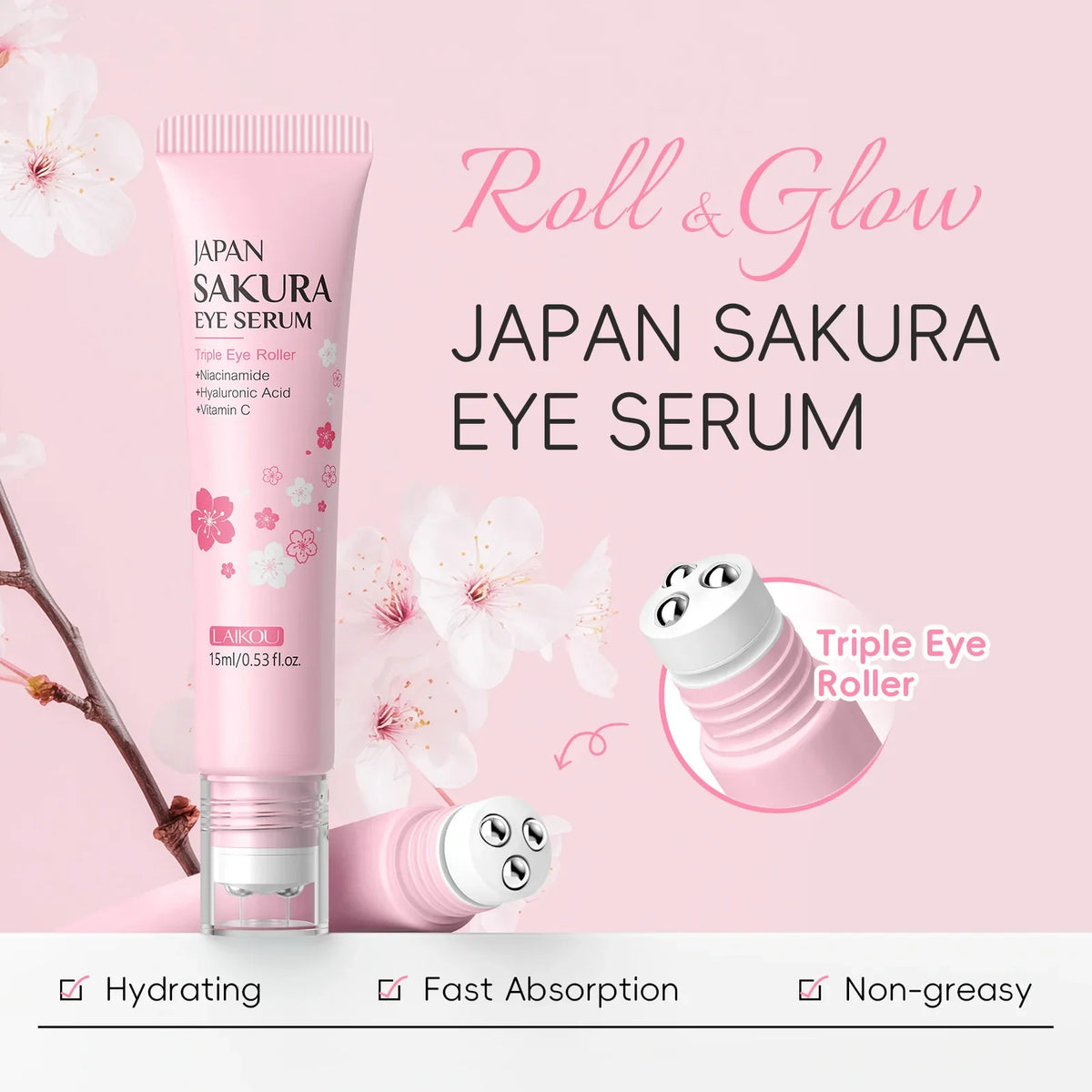 LAIKOU Sakura Anti-Wrinkle Eye Cream – Hyaluronic Acid 15ml