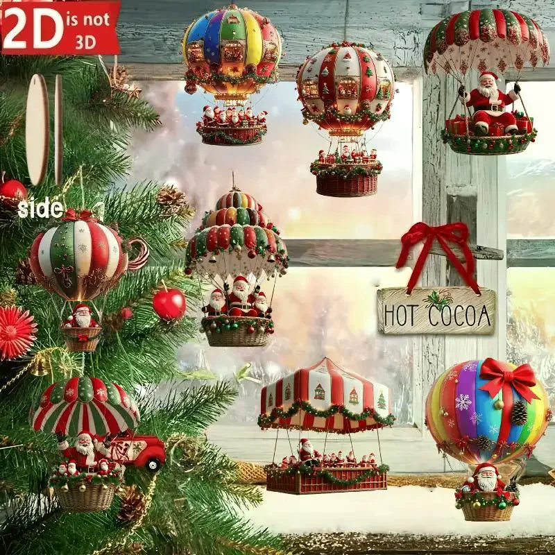 10-Piece Wooden Christmas Ornaments – Santa & Hot Air Balloon