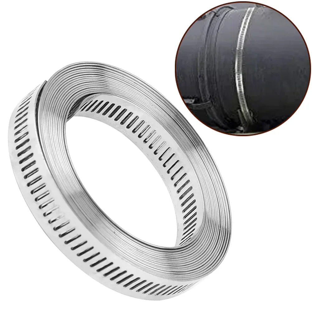 9.8ft Adjustable Worm Gear Hose Clamp 304 Stainless Steel + 6 Fasteners