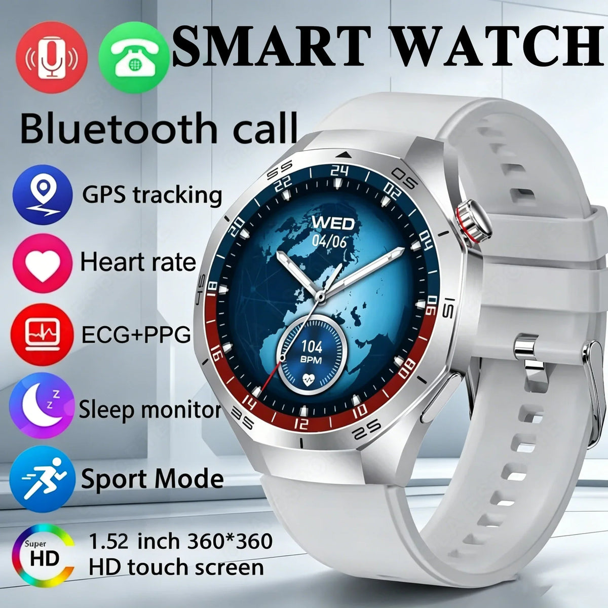 Wireless Charging Smart Watch Bluetooth Call Fitness Tracking Music