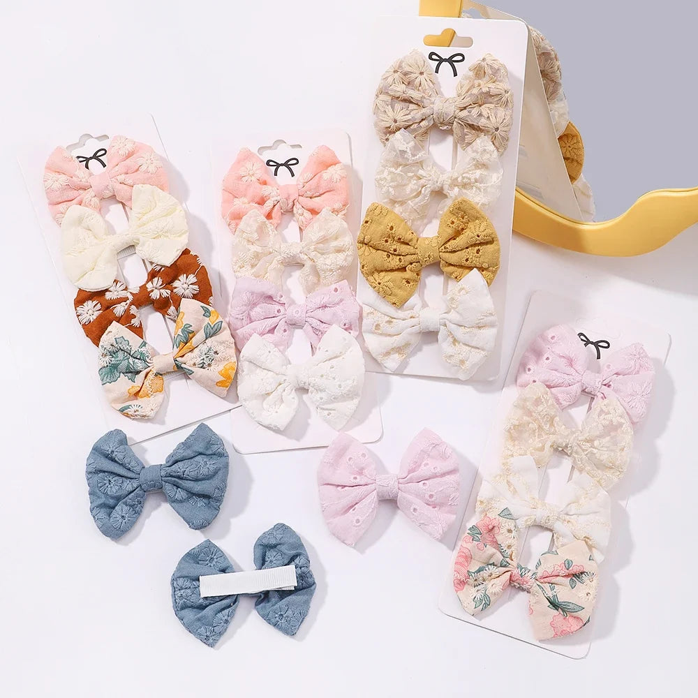 Lovely Cotton Bowknot Clips Safe Hairpins Girl Fresh Pastoral