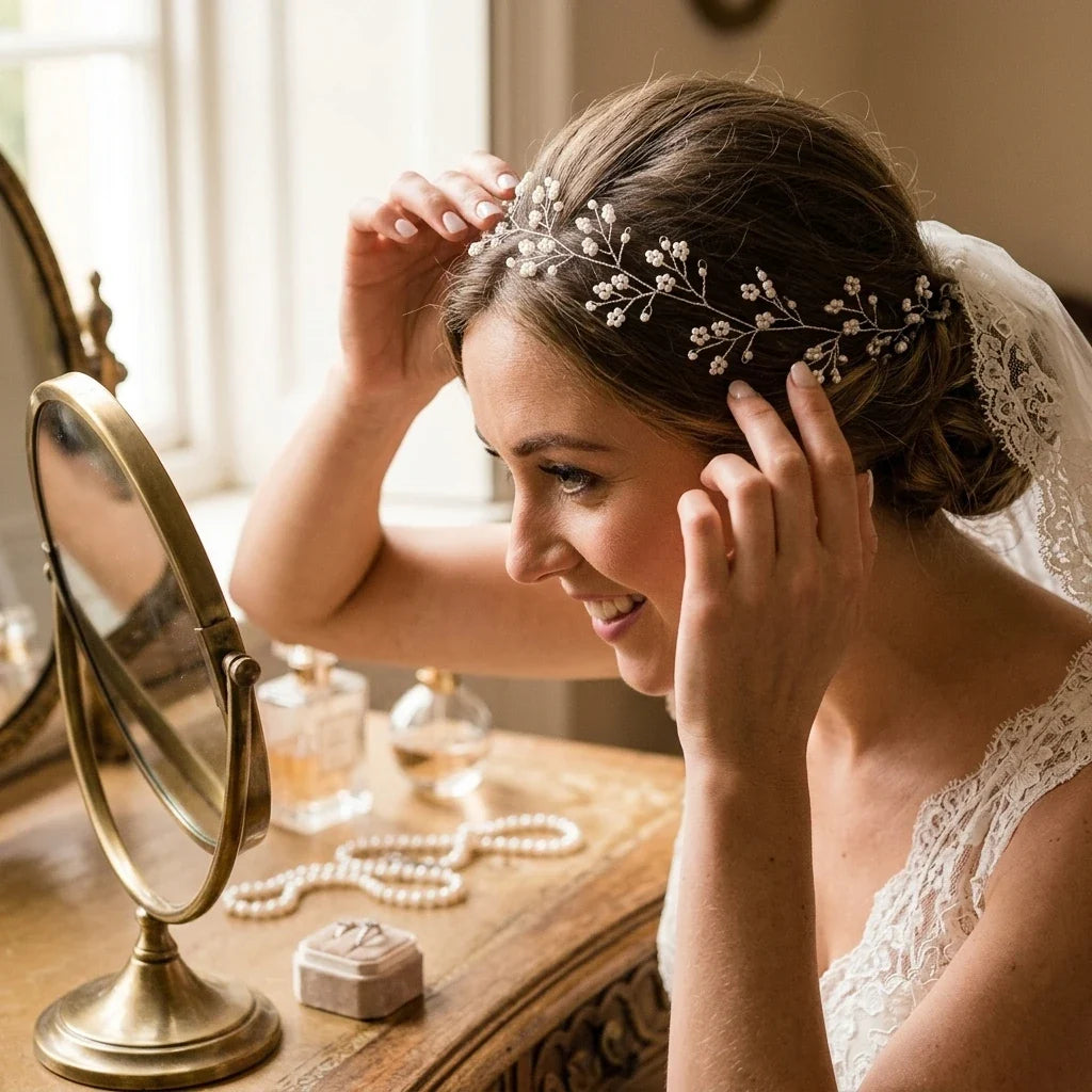Bridal Pearl Millet Flower Hair Band | Wedding Headpiece