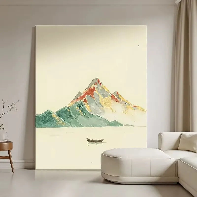 Abstract Gold Mountains Hand-Painted Oil Painting on Canvas