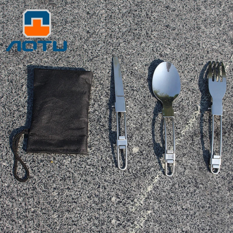 3-in-1 Folding Camping Cutlery Set | Stainless Steel Travel Kit