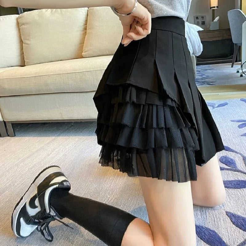 Women's Mesh Pleated A-Line Mini Skirt – High Waist Korean Style