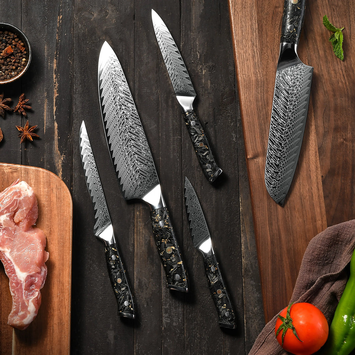 Damascus Knife Set VG10 67-Layer | Chef, Santoku & Boning