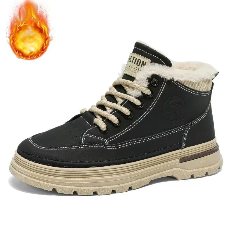 Men's Winter Lined Ankle Boots – Retro PU Leather Workwear