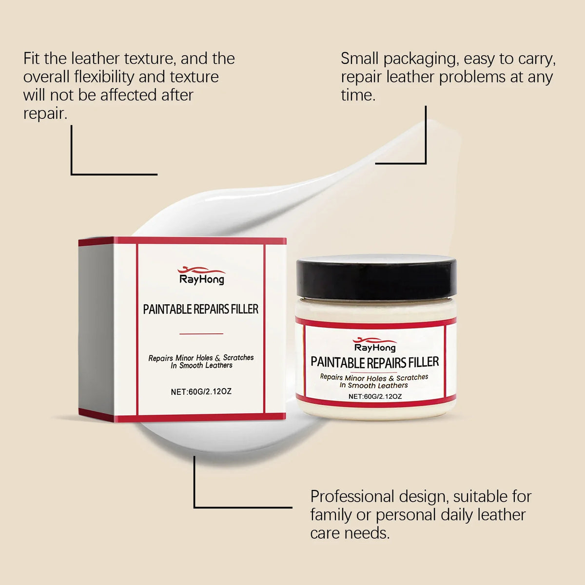 Rayhong 60ml Leather Repair Paste – Car Seat & Sofa Filler