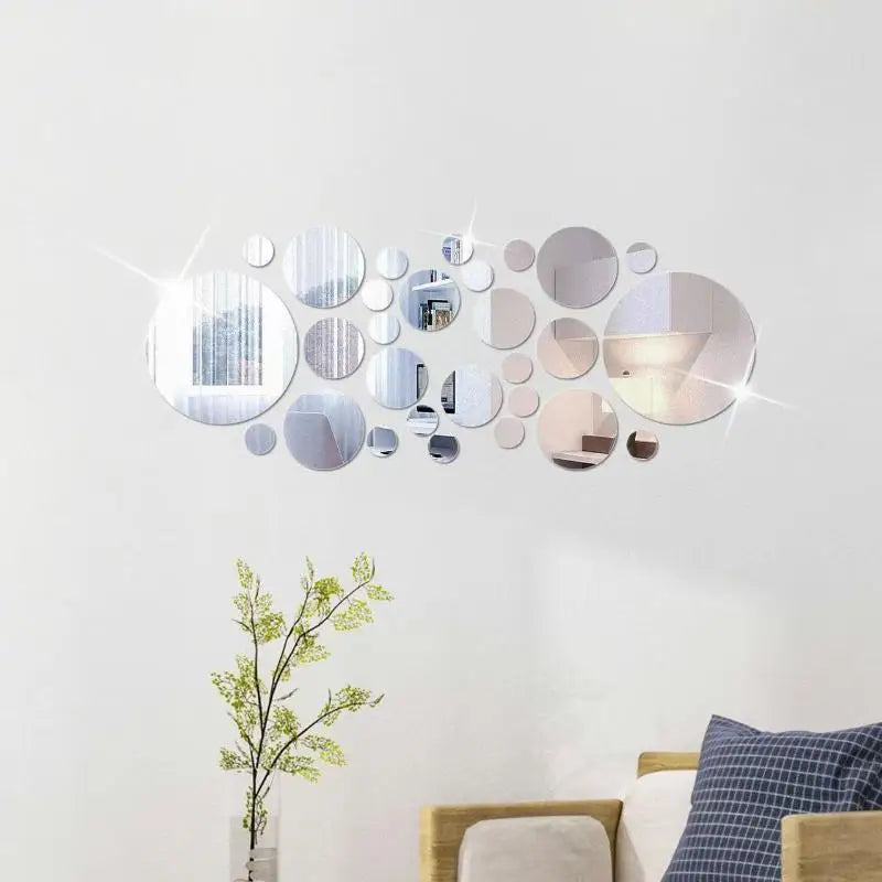 26Pcs 3D Round Acrylic Mirror Wall Stickers | Home Décor