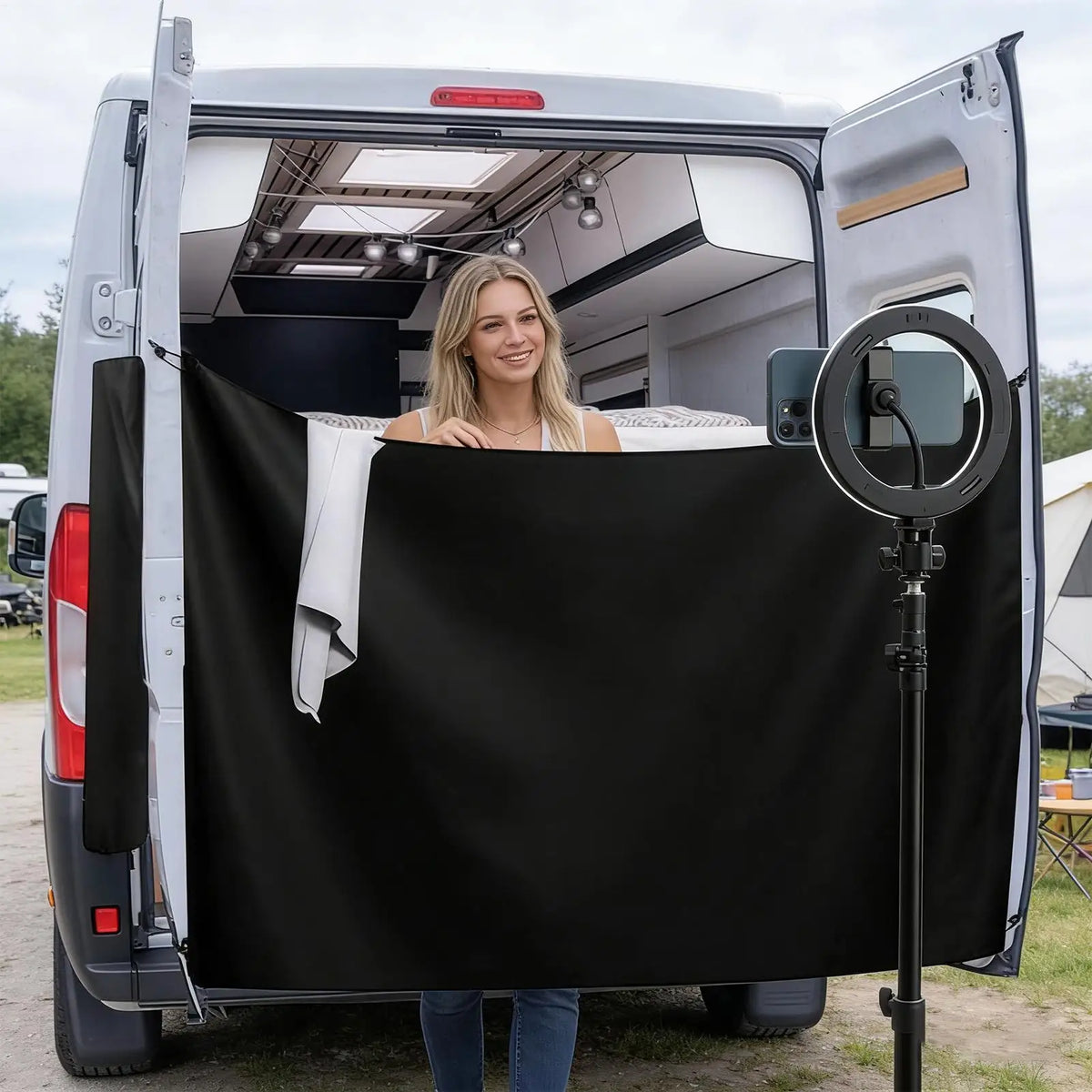 Outdoor Portable Shower Curtain – Waterproof Oxford Cloth & Magnetic