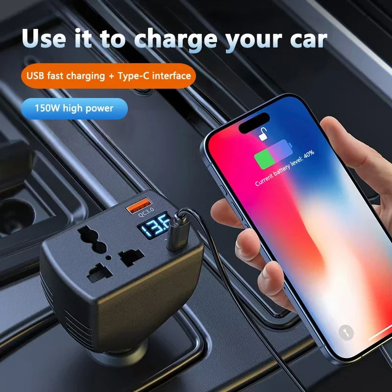 150W Car Power Inverter DC 12V/24V to 220V AC + USB Charger