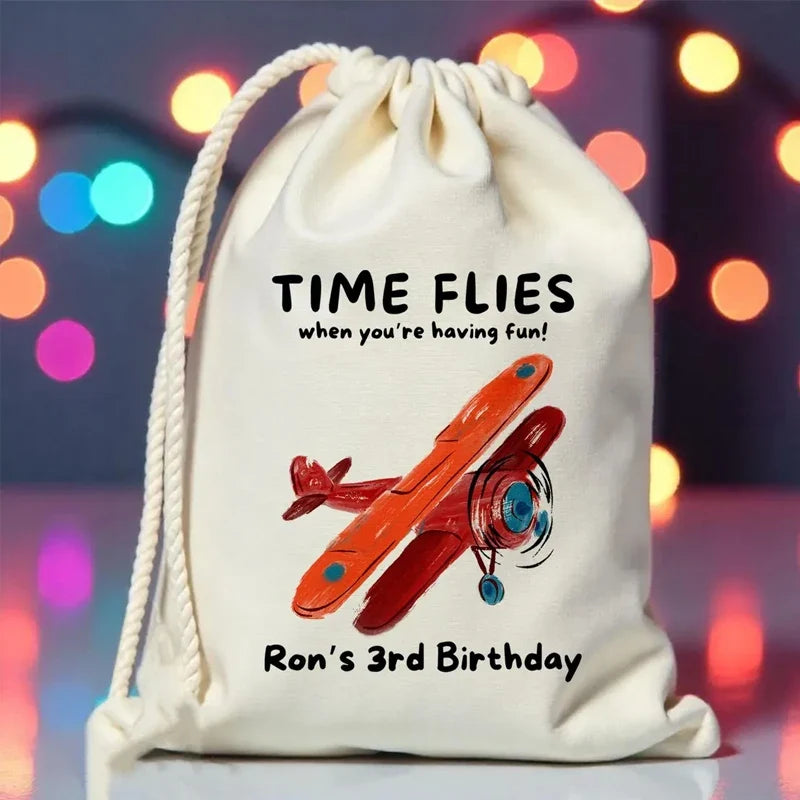 Personalized Airplane Birthday Favor Bags for Kids | Canvas
