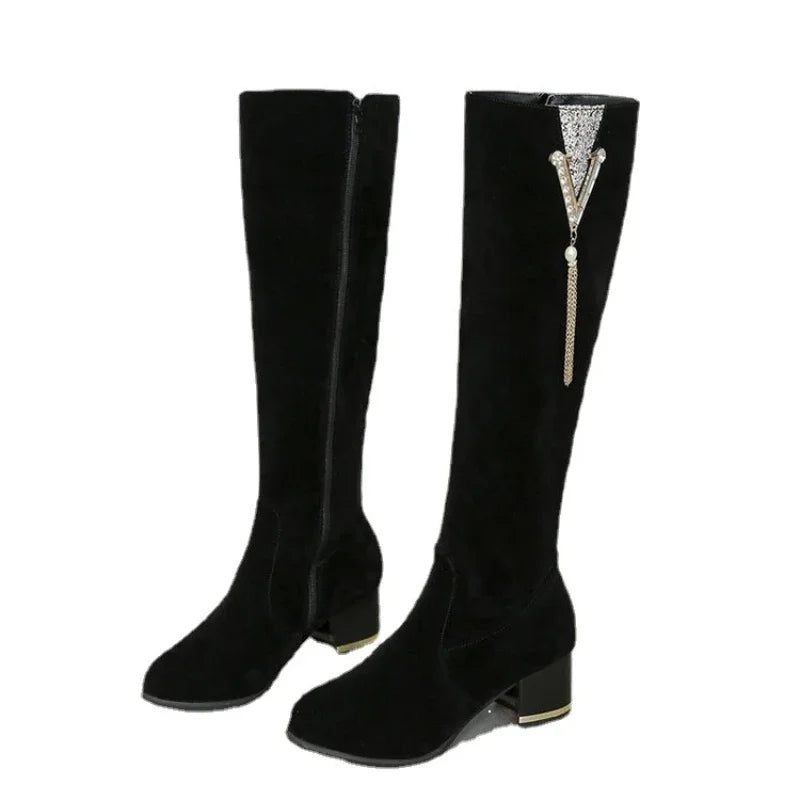 Women's Over-the-Knee Corduroy Boots – Side Zip Square Heel