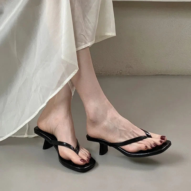 Women's Square Toe Heeled Slippers – Summer Slides & Flip Flops
