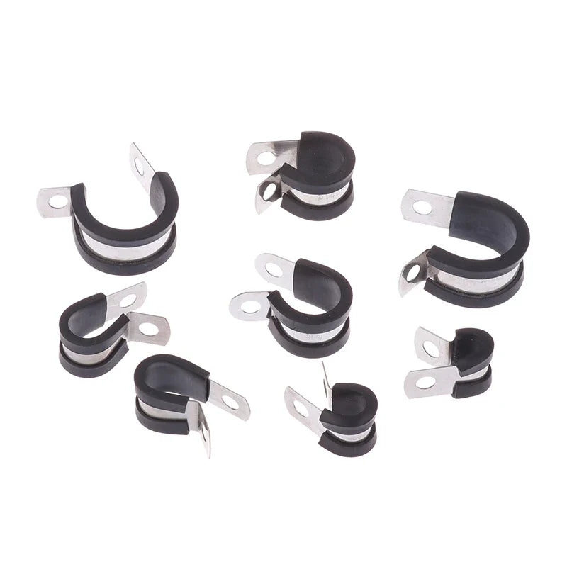 5-Pack Rubber-Lined P Clips 6–20mm | Stainless Steel Pipe Clamps