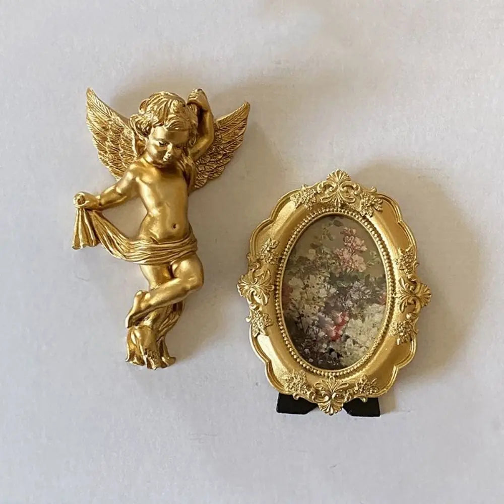 Cherub Angel Statue Pair – Gold Resin Desktop & Wall Ornament