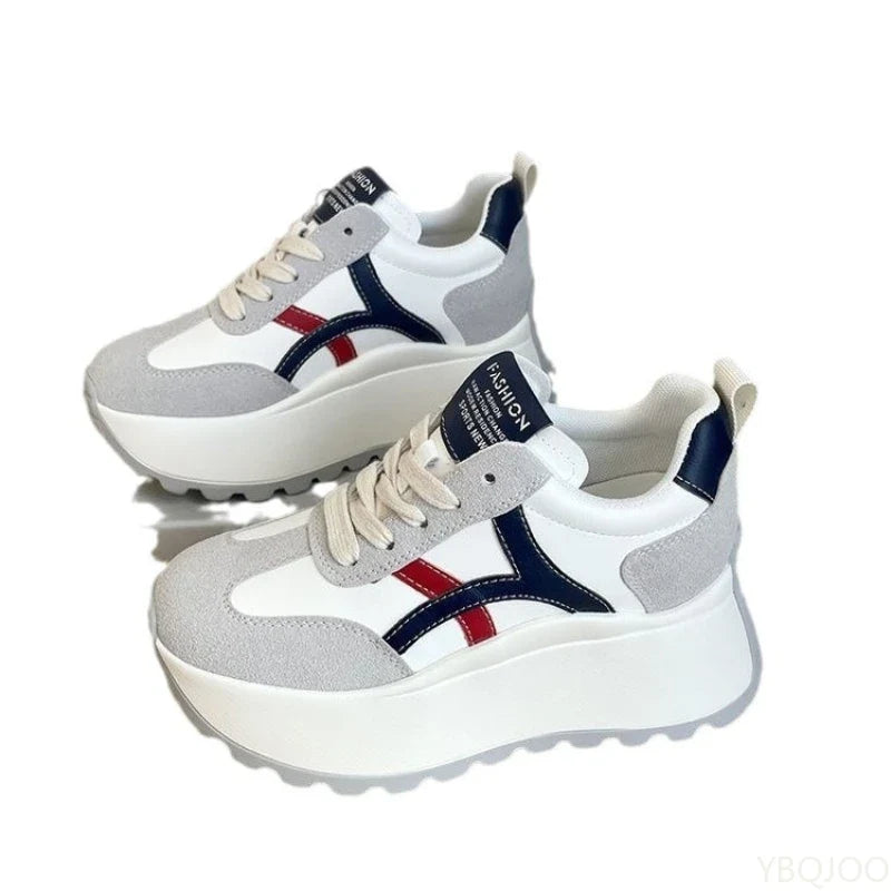 YBQJOO Women's Thick Heel Lace-Up Sneakers | Casual Sport Shoes