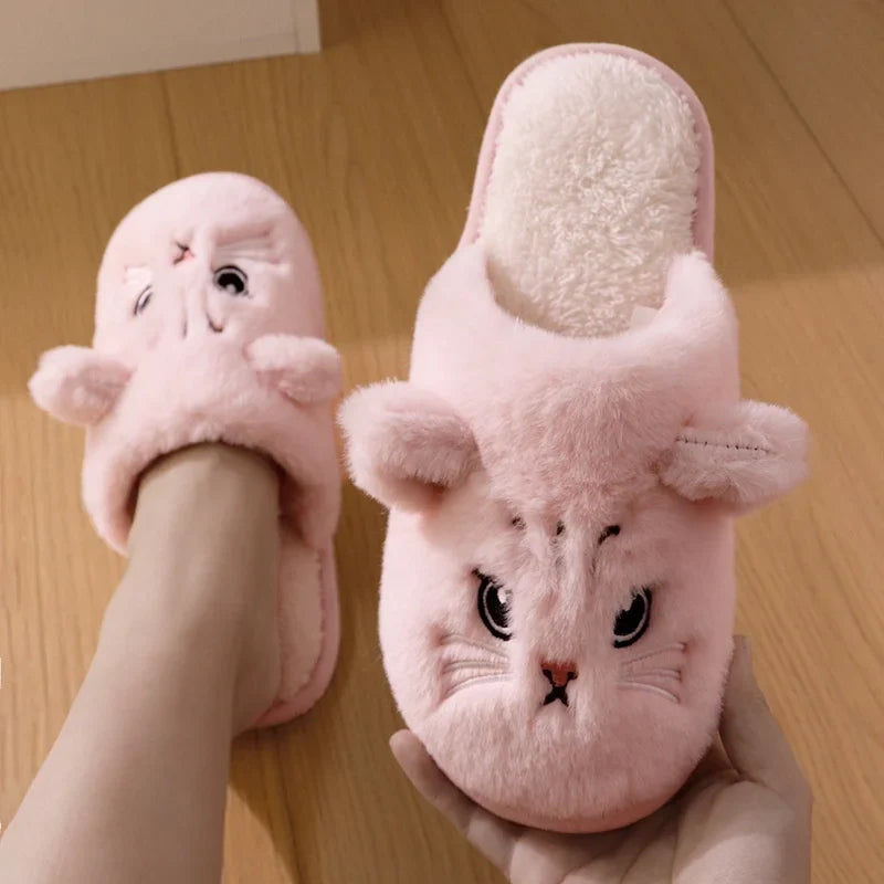 Cute Cat Cotton Slippers – Warm Anti-Slip Indoor Home Shoes