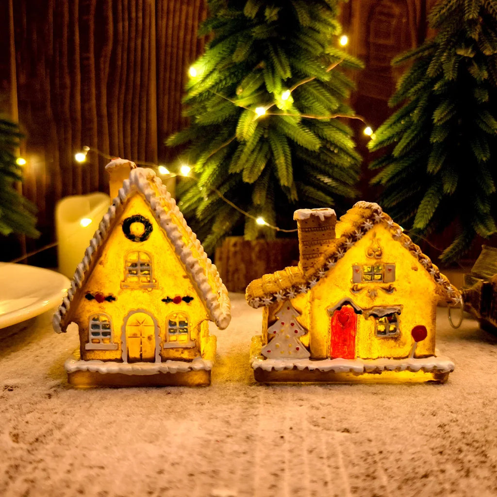 Christmas Resin Small Houses Micro-landscape LED Illuminated House