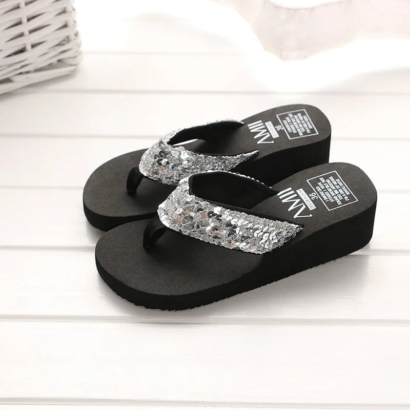 Women's Sequin Flip Flops | Summer Beach Slide Sandals