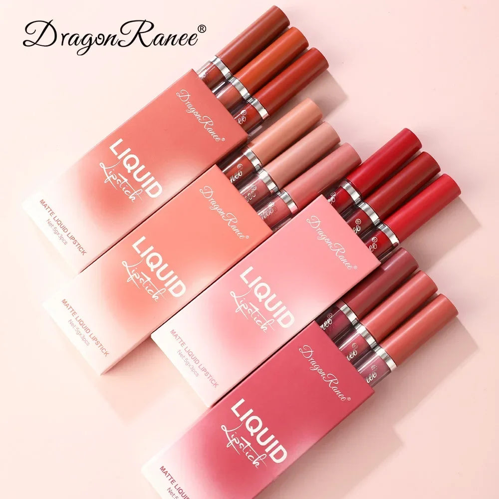 Dragon Ranee 3-Piece Velvet Matte Liquid Lipstick Set – Waterproof