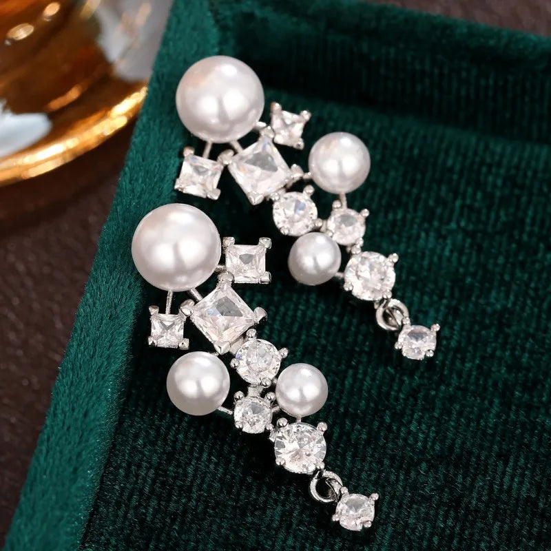 Huitan Pearl & CZ Drop Earrings – Elegant Women's Jewelry