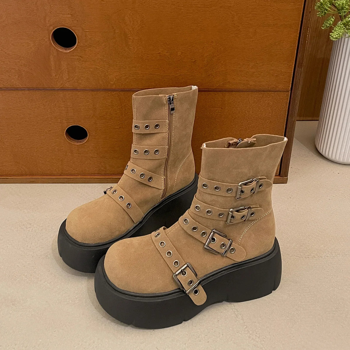 Women's Gothic Platform Ankle Boots – Wedge Buckle Booties