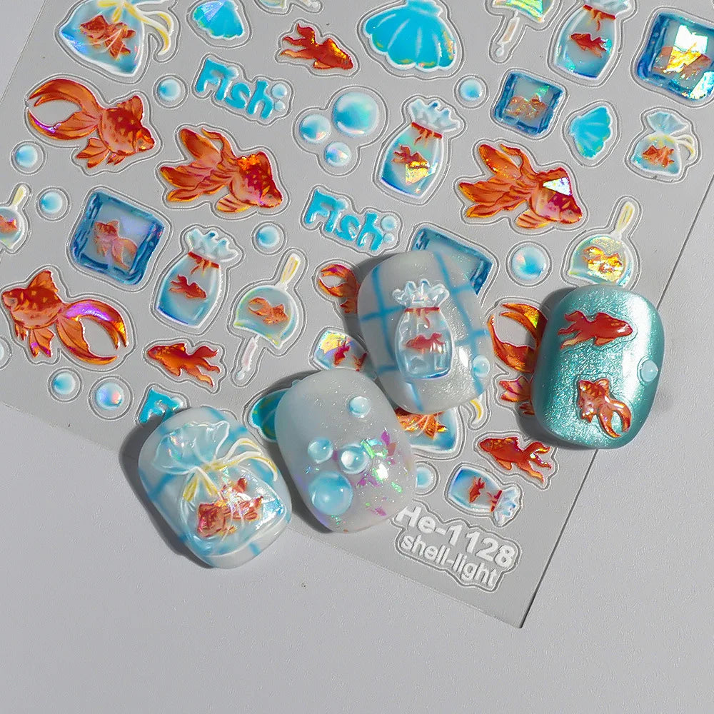 5D Relief Internet Famous Cartoon Ice Crystal Goldfish Nail Stickers