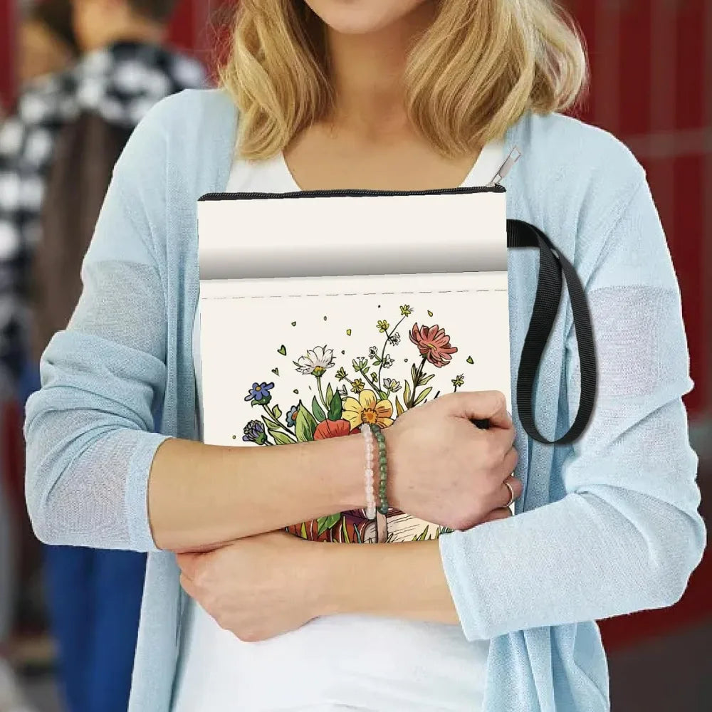 Floral Book Sleeve – Washable Cloth Cover with Zipper Pocket