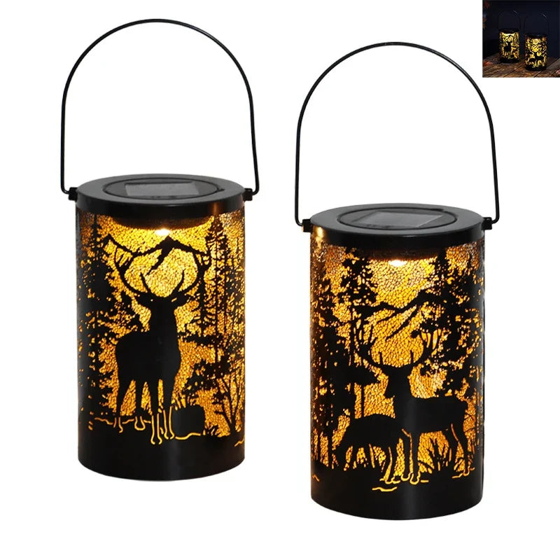 Solar Deer Iron Lantern | Outdoor Garden Projection Light