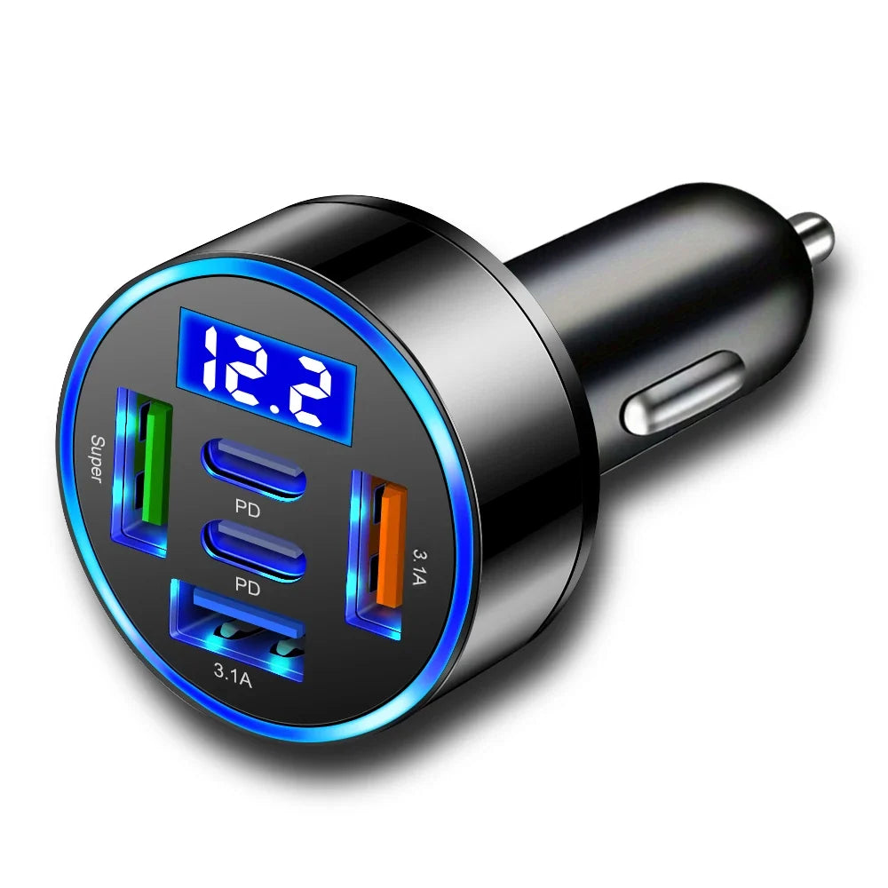 250W 5-Port USB-C Car Charger | PD QC3.0 Fast Charging