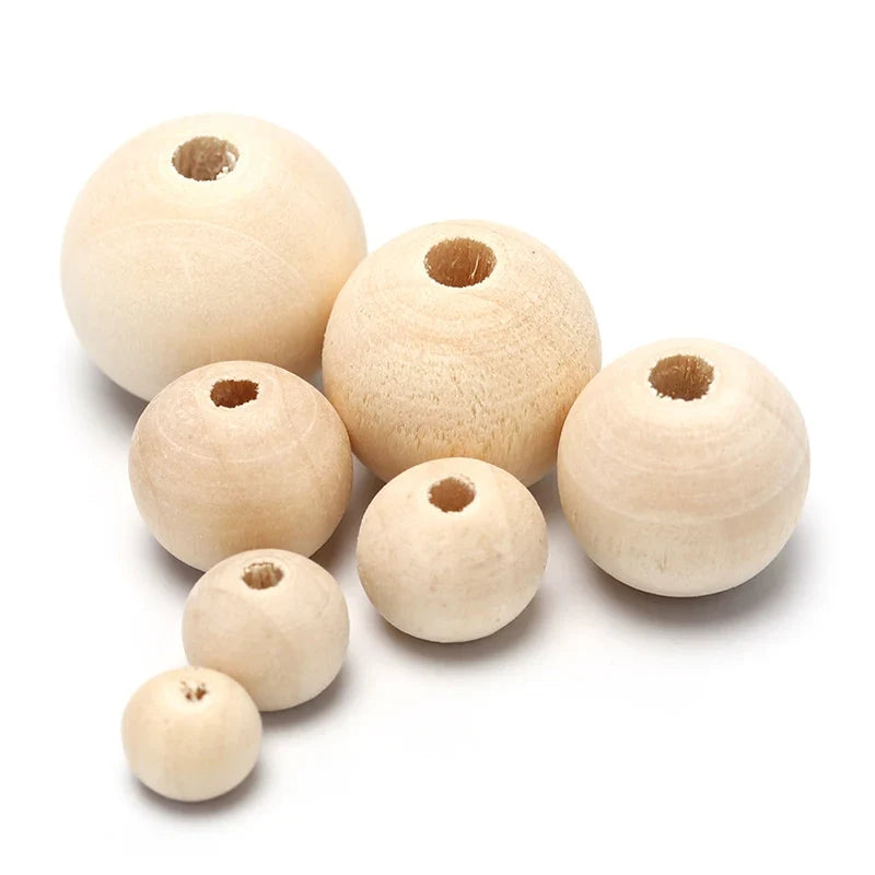 Natural Round Wooden Ball Beads – DIY Jewelry & Craft Making
