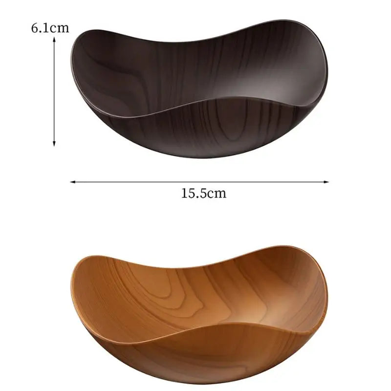 4 Wood Grain Plastic Bowl Multifunctional Salad Fruit Candy Container