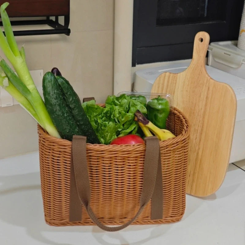 Large Handwoven Storage Basket Shopping Outdoor Use Lid As Shelf