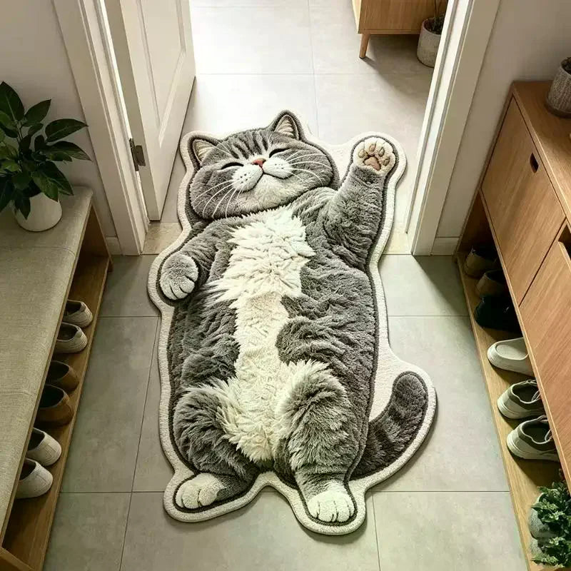 Cat Shaped Plush Area Rug – Washable Non-Slip Floor Mat